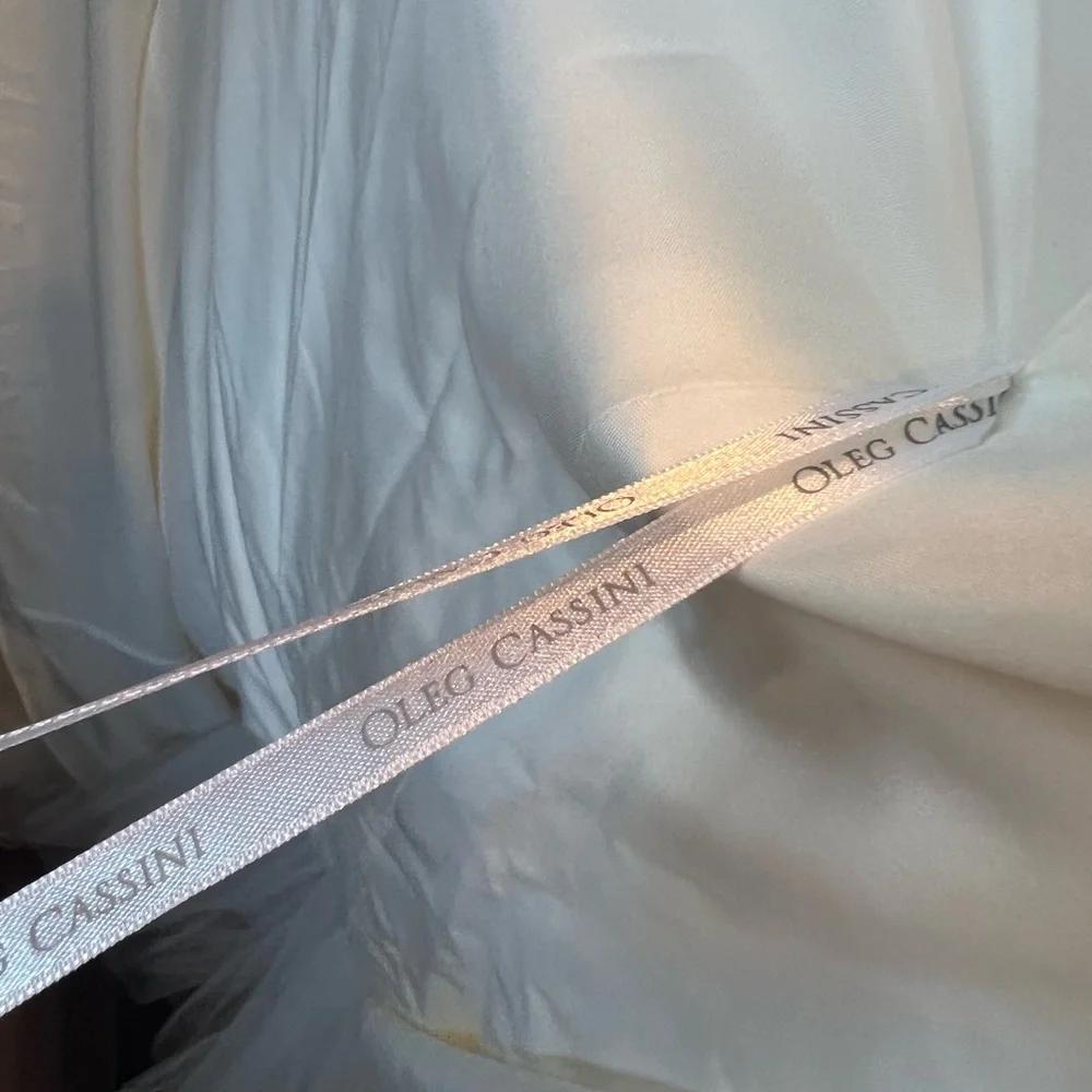 Oleg Cassini Organza Drop Waist Beaded Wedding Dress - Picture 12 of 12